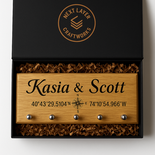 Custom Engraved Key Holder with Coordinates – Personalized Wall-Mounted Key Rack for Couples, Housewarming Gift, Entryway Organizer with Gift Box